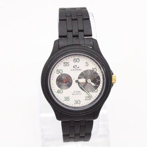 CENERE Chronograph Watch Mens Black Tone Stainless Steel Classic White Dial 3ATM